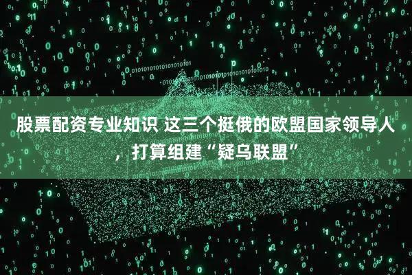 股票配资专业知识 这三个挺俄的欧盟国家领导人，打算组建“疑乌联盟”