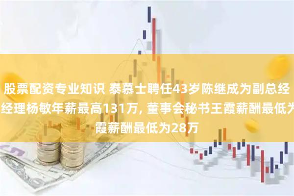 股票配资专业知识 泰慕士聘任43岁陈继成为副总经理, 总经理杨敏年薪最高131万, 董事会秘书王霞薪酬最低为28万